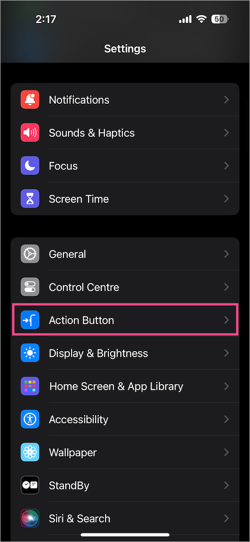 action button setting on iphone 15 pro