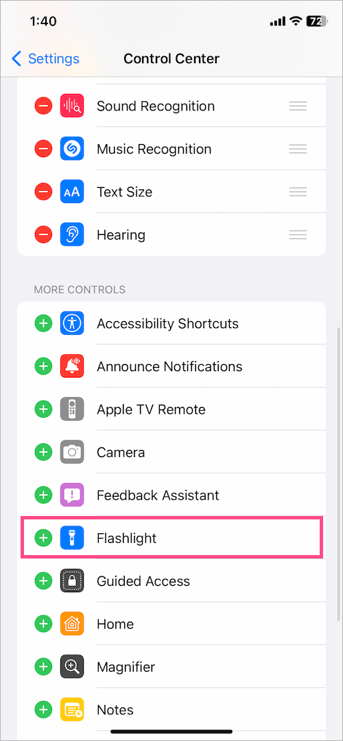 how to add flashlight back to control centre on iPhone