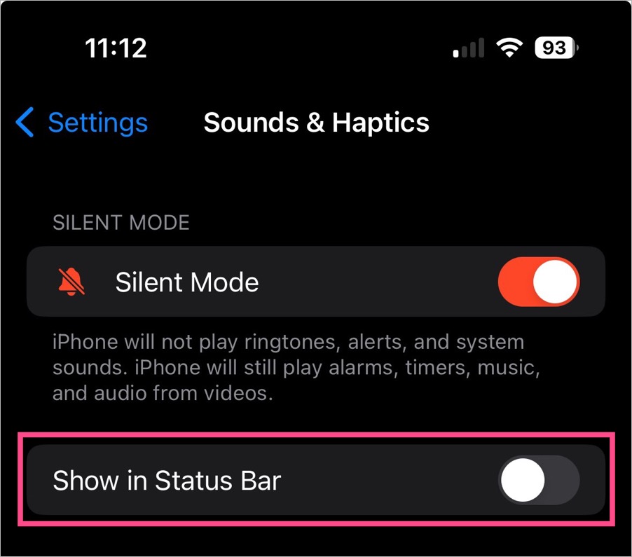 how to hide silent mode icon from iPhone 15 pro status bar