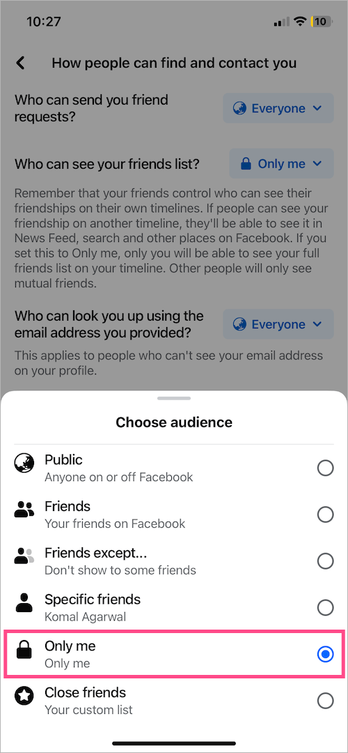 how to make your friends list private on facebook on iphone
