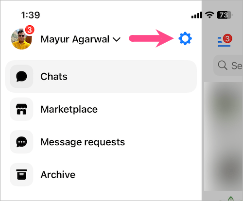 go to settings in messenger app