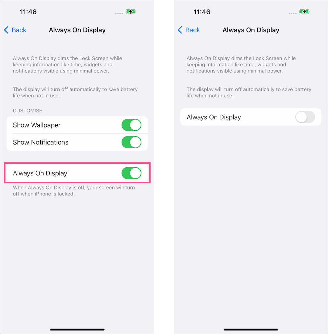 how to turn off always on display on iphone 15 pro or 15 pro max
