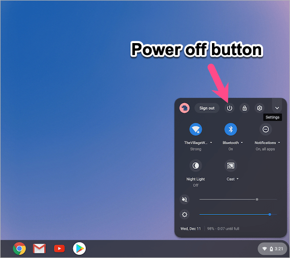 how to turn off a chromebook without the power button