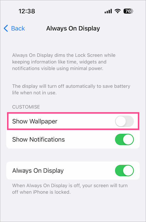 how to turn off always-on display wallpaper on iphone 15