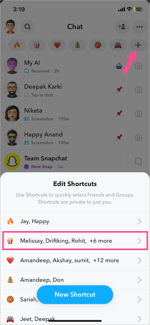 how to see your shortcuts on snapchat