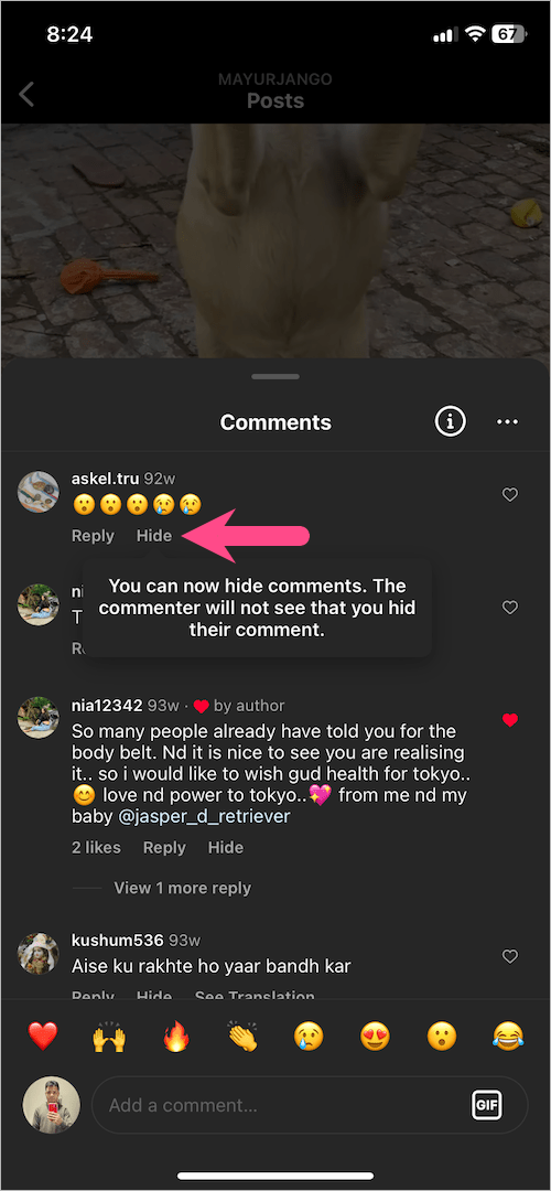how to hide a single comment on instagram