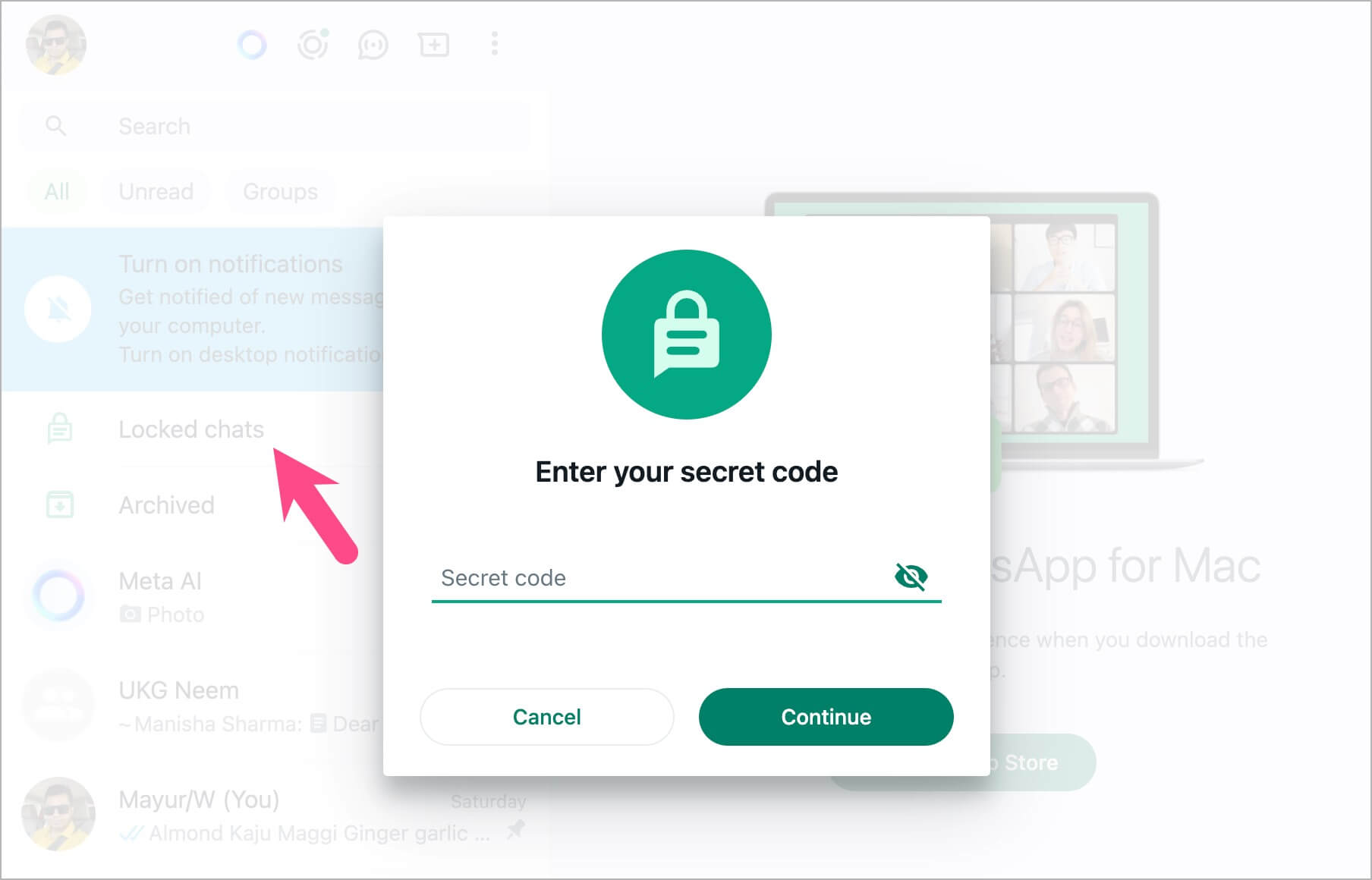 see locked chats in whatsapp web on computer