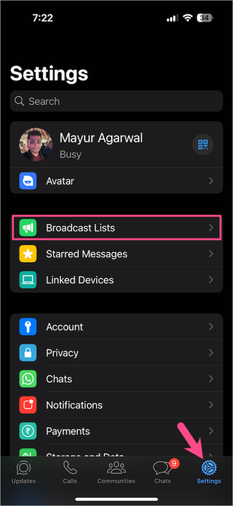 how do i find my broadcast list on whatsapp web