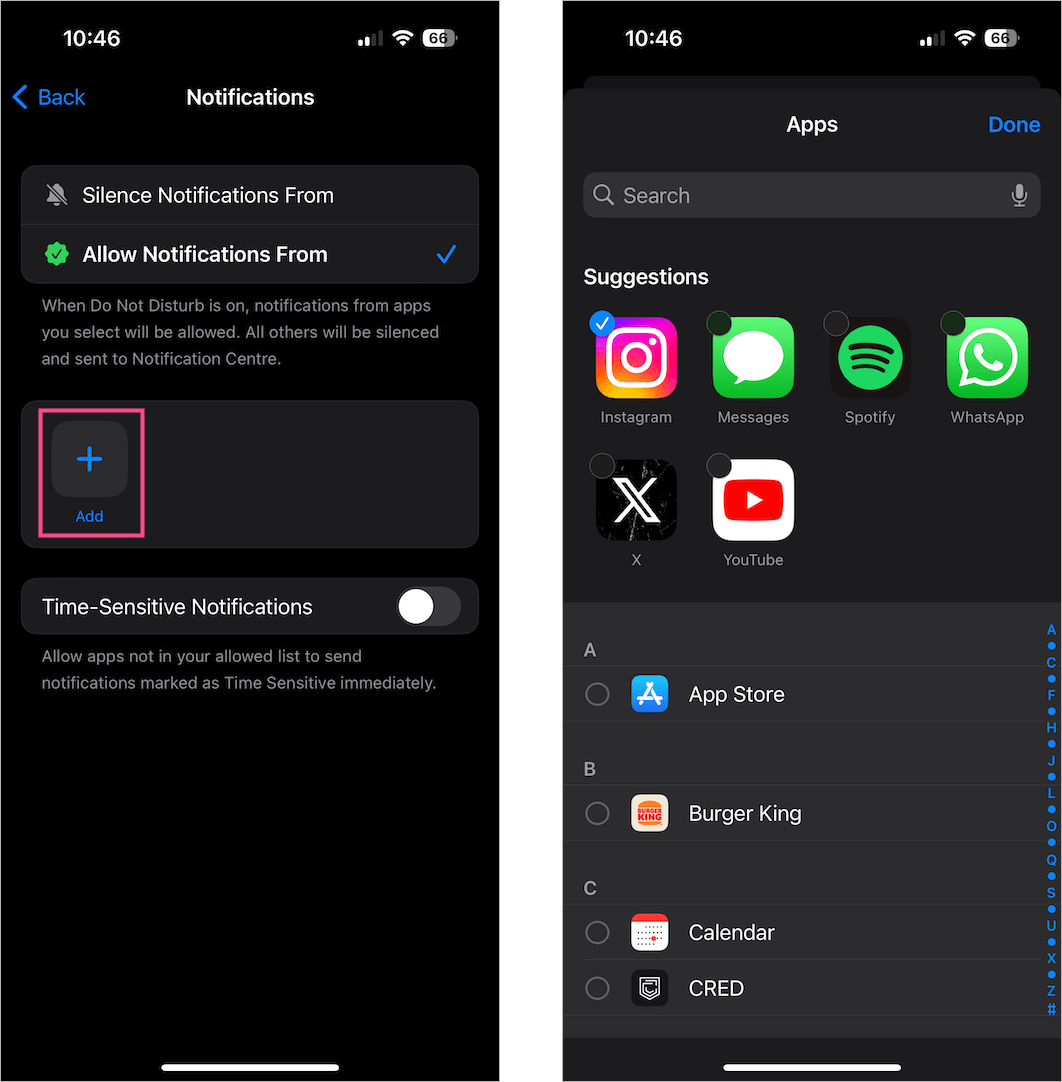 notifications setting for focus mode