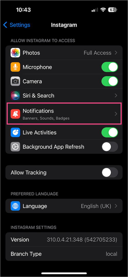 notifications settings on iphone