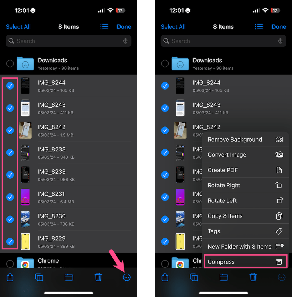 how to create zip file of photos on iphone