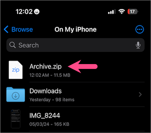 create a zip file of photos on iphone