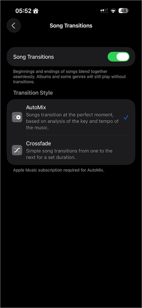 how to turn on automix apple music on iphone