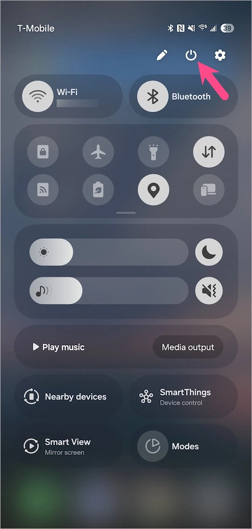 turn off or restart Galaxy A56 and A36 from Quick settings panel