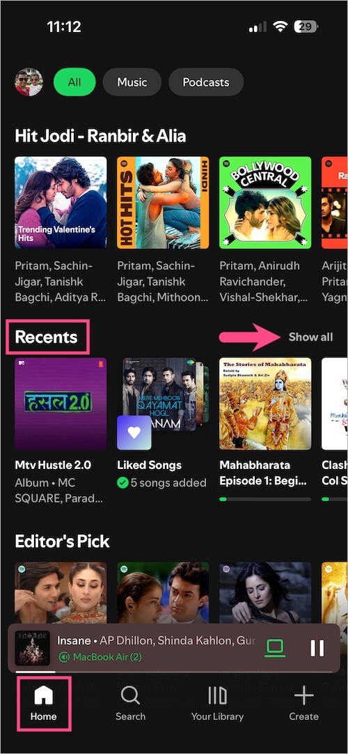 how to see recently played in spotify on iphone