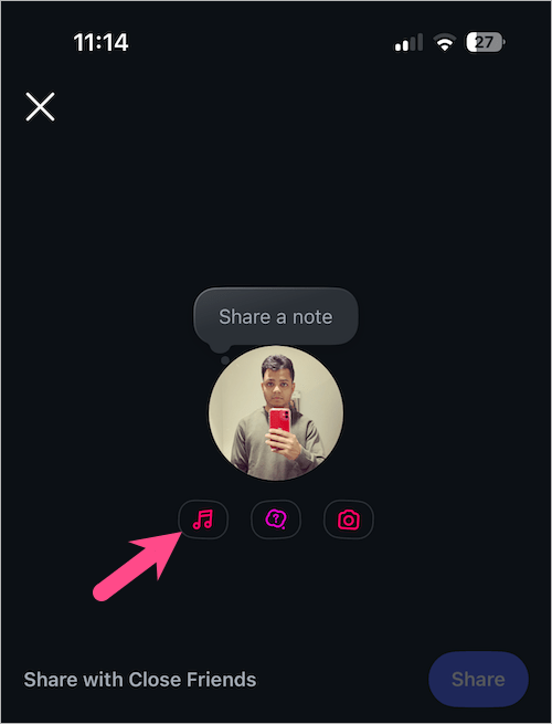 how to share music on instagram note