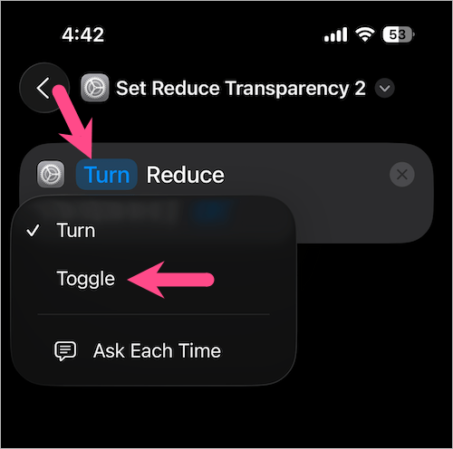 Shortcut to turn on or off liquid glass effect on ios 26
