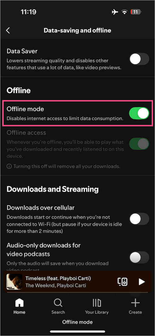 get out of offline mode in spotify on iPhone