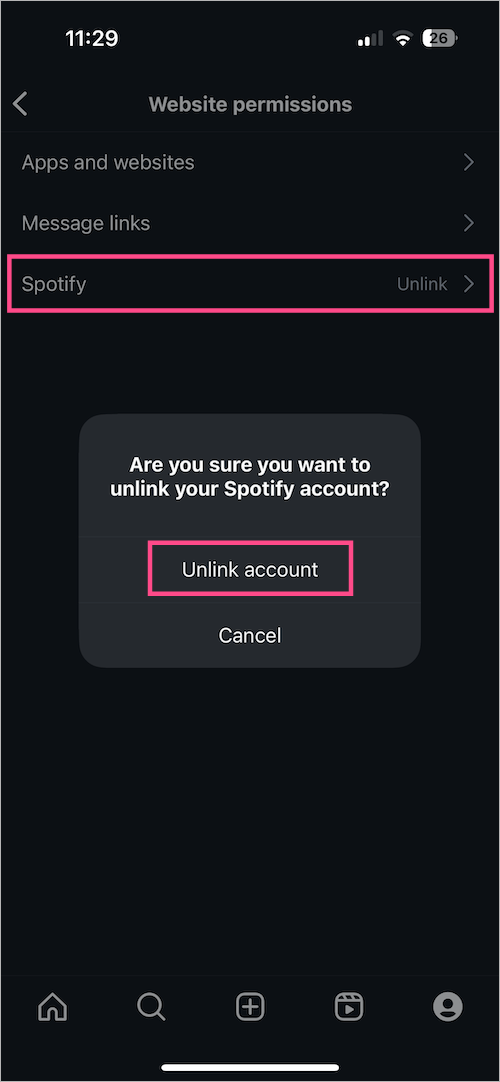 how to unlink your spotify account from instagram