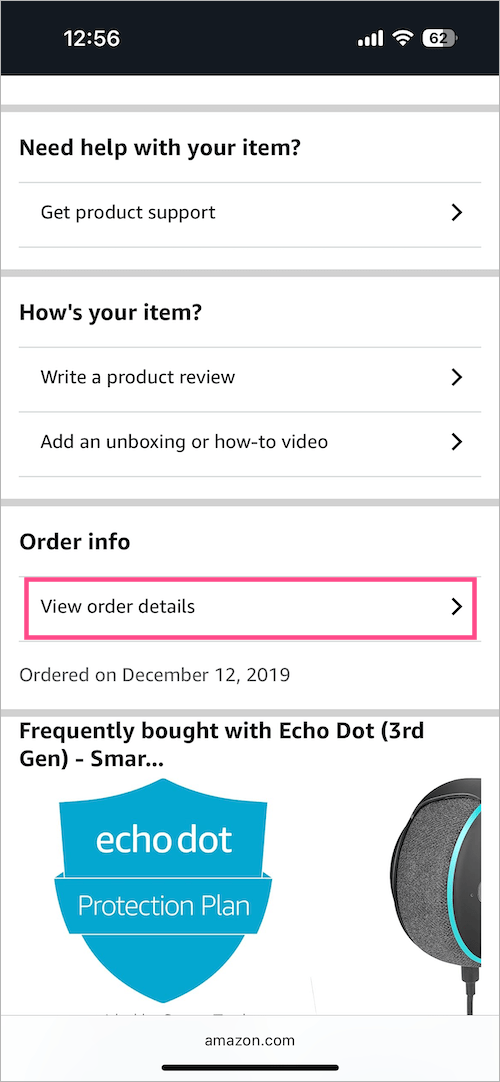 view order details on amazon app