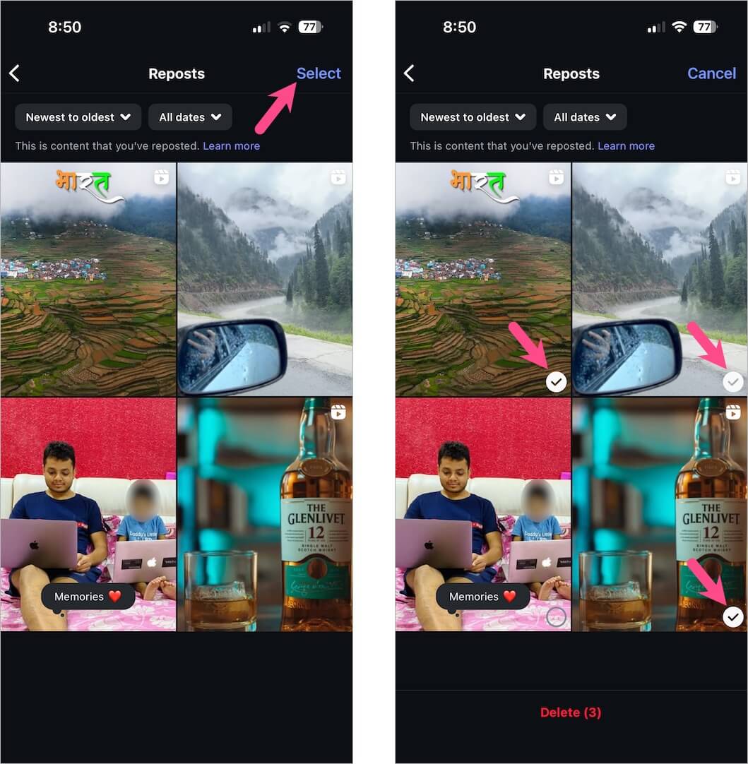 how to delete multiple reposts at once on instagram