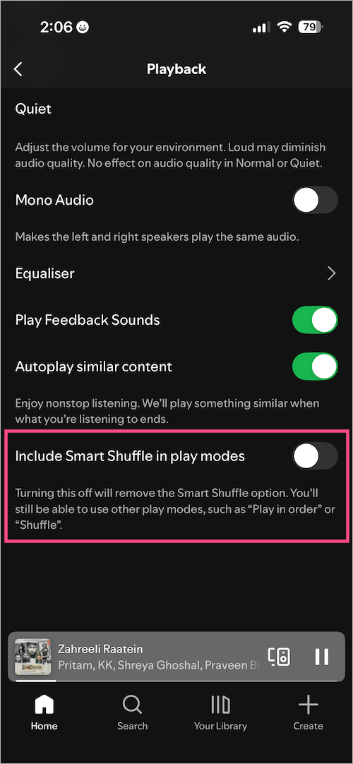 how to completely turn off Smart Shuffle on Spotify mobile app