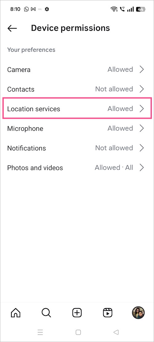 turn location off on instagram for android
