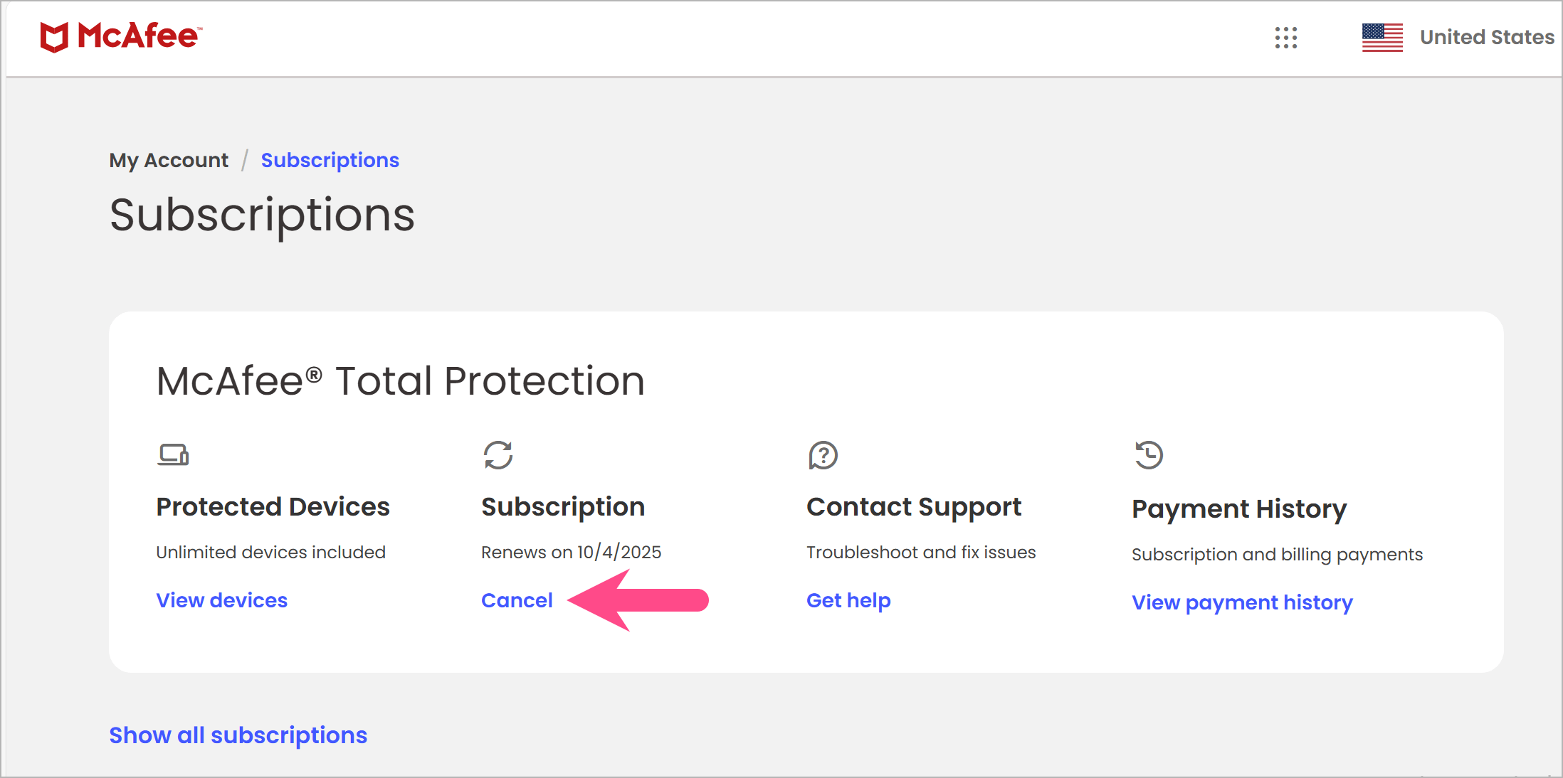 how to cancel mcafee trial subscription