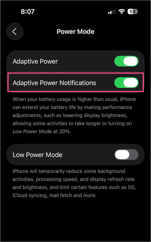 iOS 26 How to Turn On or Off Adaptive Power Mode on iPhone