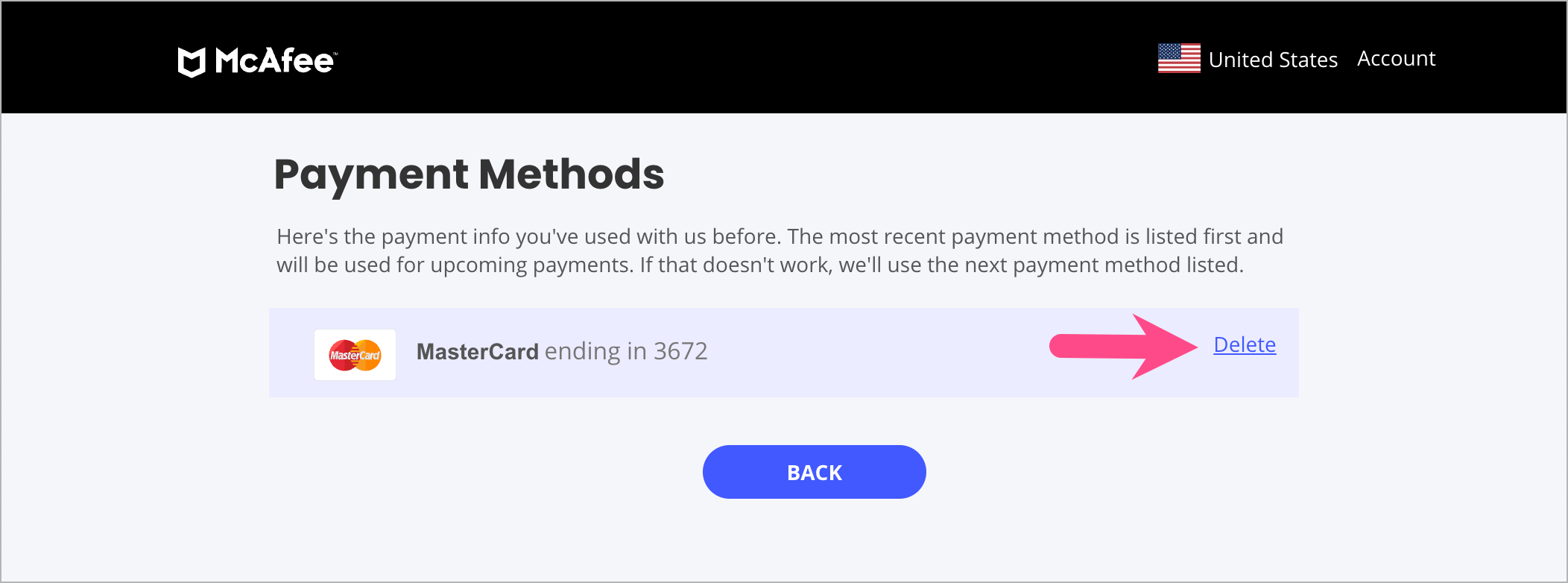 how to remove payment method from your mcafee account