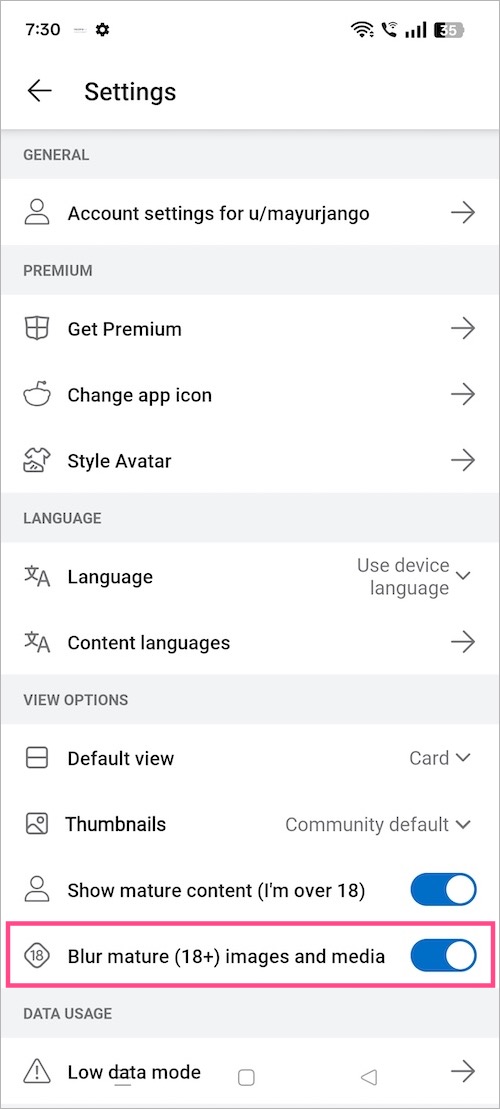 how to remove nsfw blur on reddit app