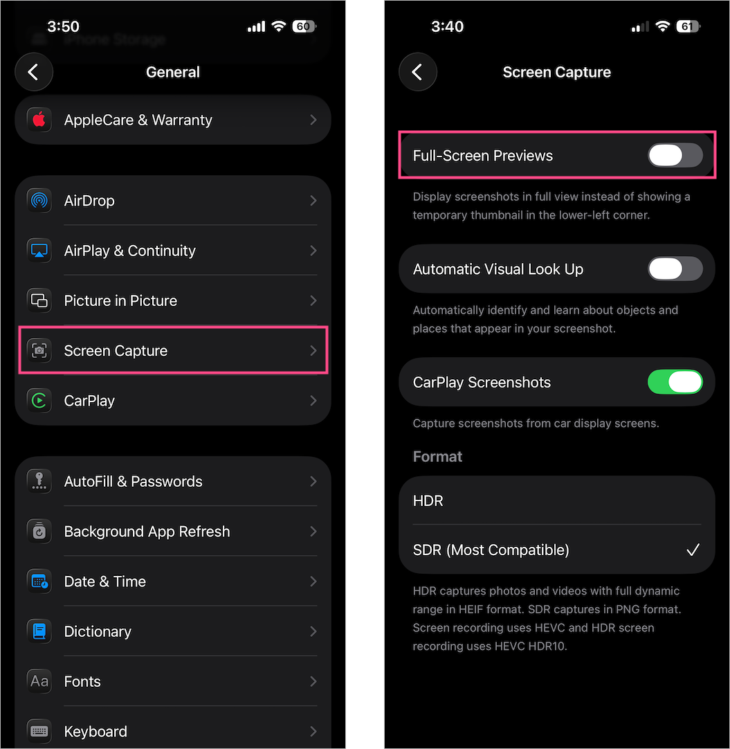 save screenshots on iphone 17 or iphone air directly to photos app