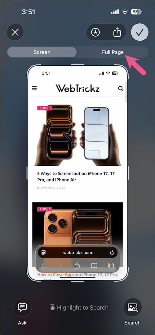 how to take long screenshots on iphone air