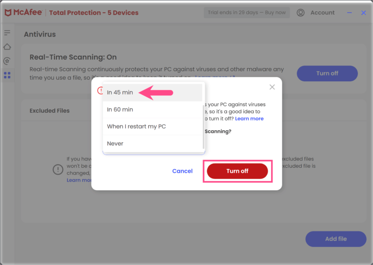 how to disable antivirus in windows 11 mcafee
