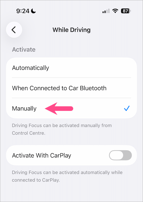turning off Do Not Disturb While Driving on iPhone
