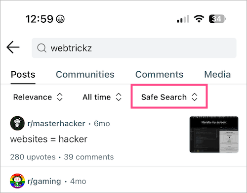how to turn safe search off in reddit on iphone