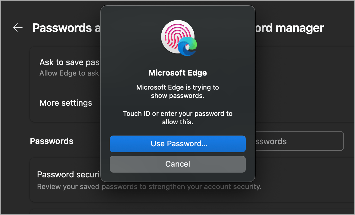 allow microsoft edge to show passwords
