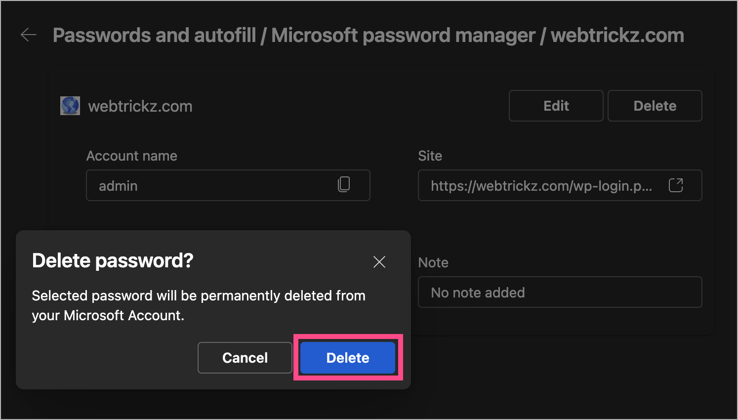 how to delete saved password in edge on computer