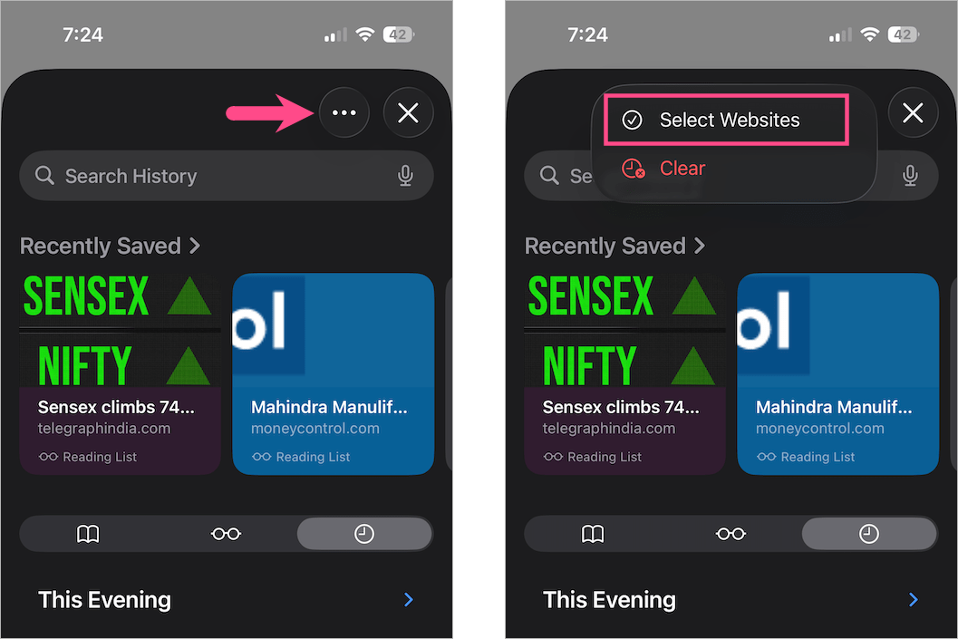 how to delete a website from safari history on iphone