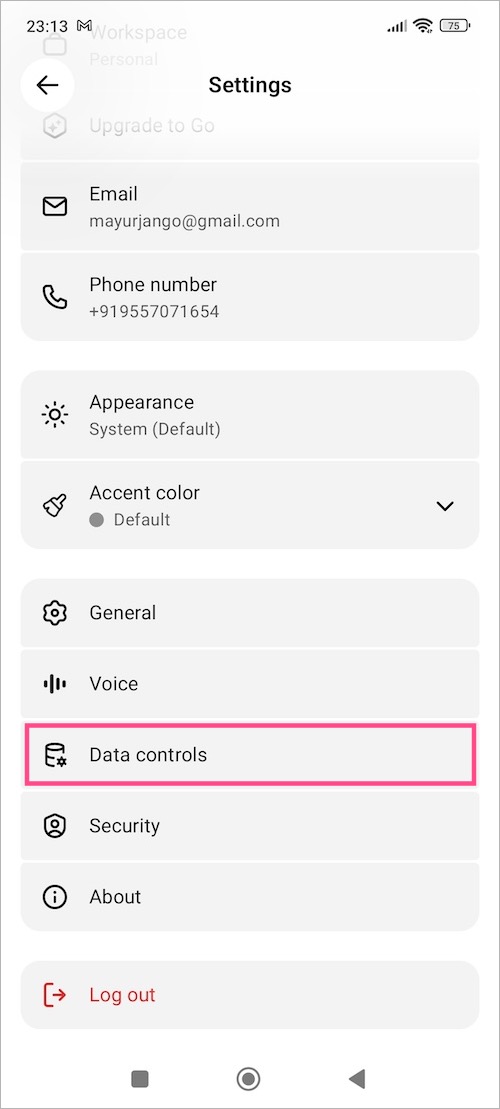 data controls in chatgpt app