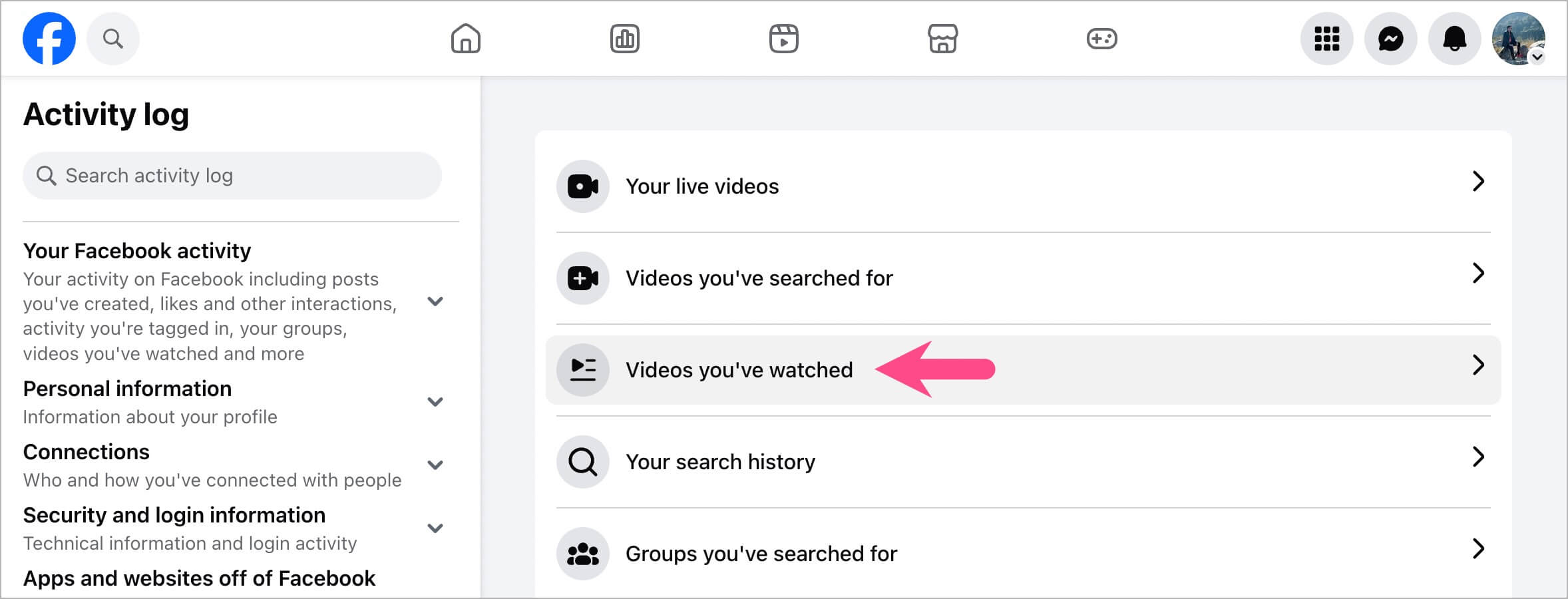 where are my recently watched videos on Facebook