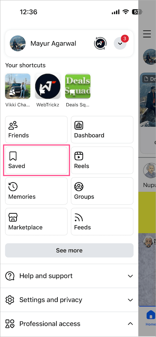 view recently saved reels on facebook app