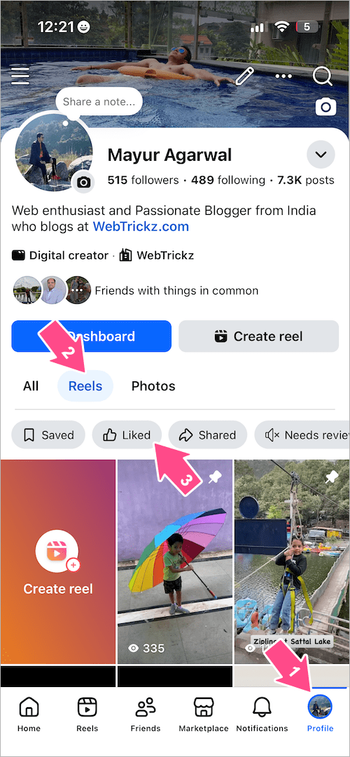 how to see your liked reels on facebook app