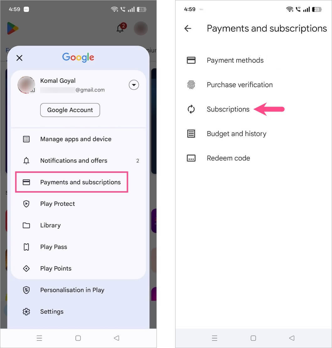 how to cancel gemini subscription on Android