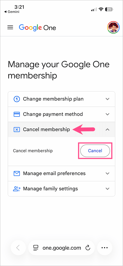 how to cancel gemini subscription on iphone