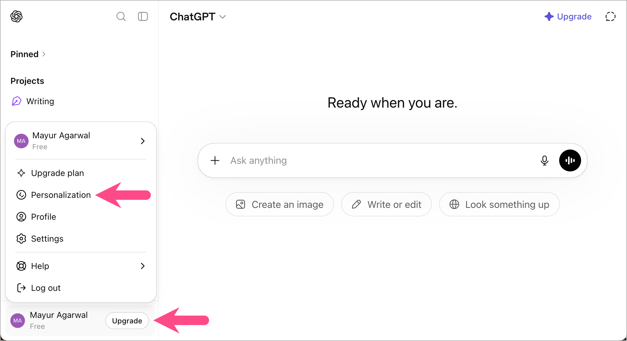 chatgpt web interface