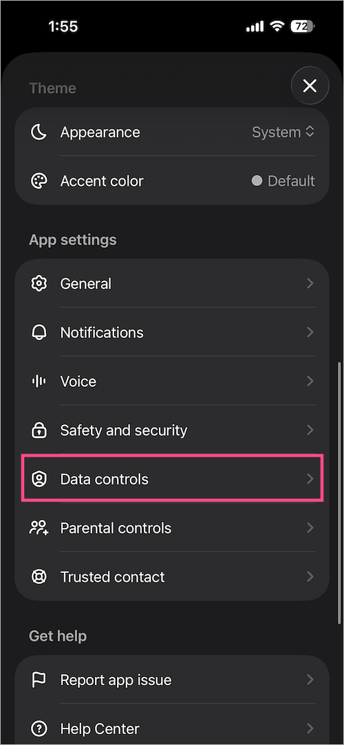 data controls in chatgpt on iphone