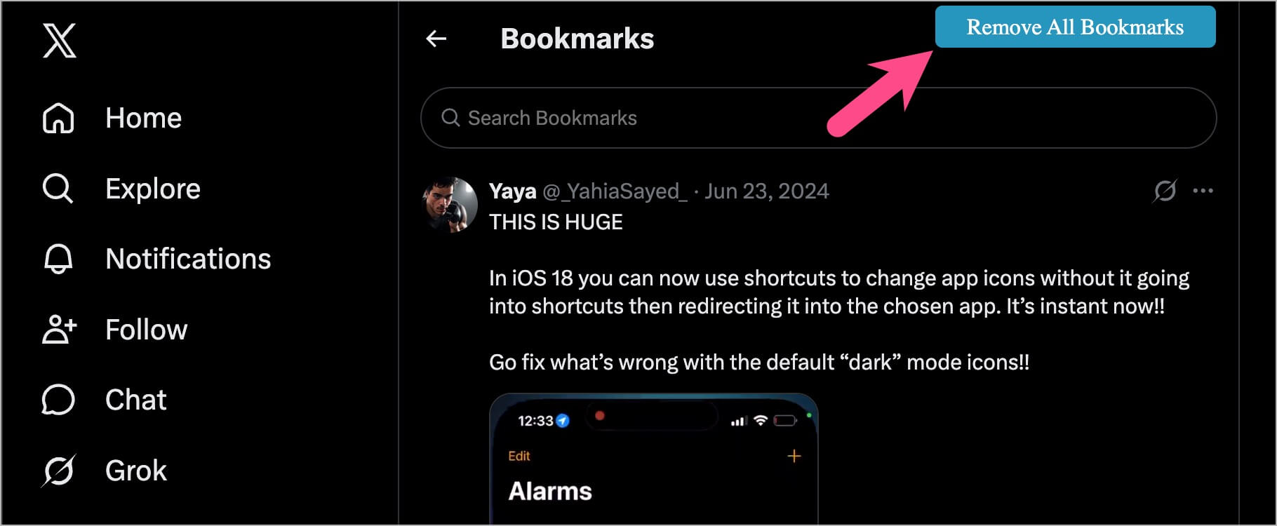 how to delete all your bookmarks using X website on PC