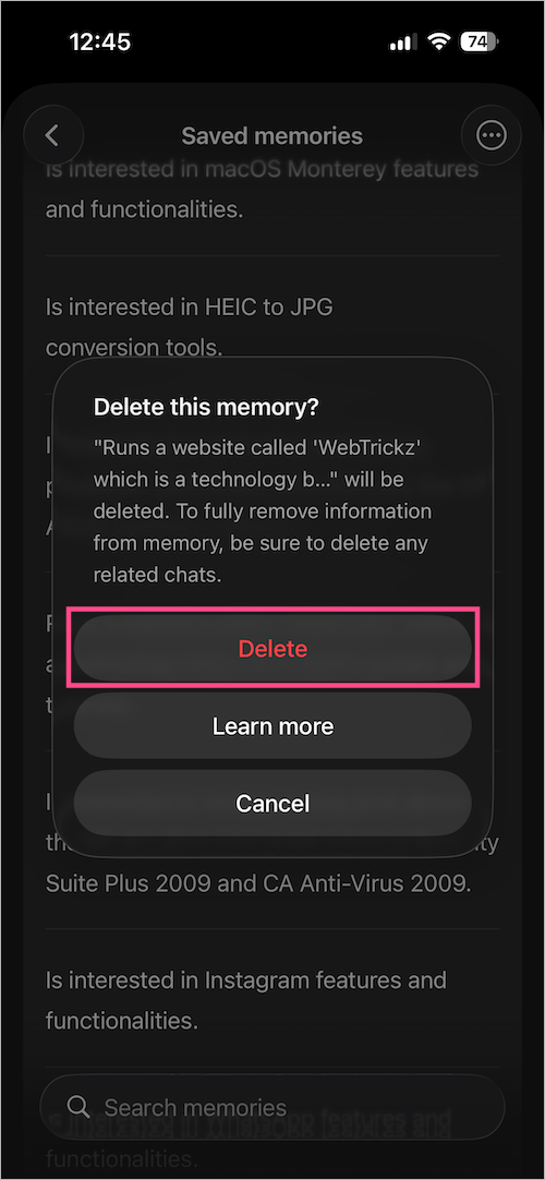 how to remove a memory from chatgpt
