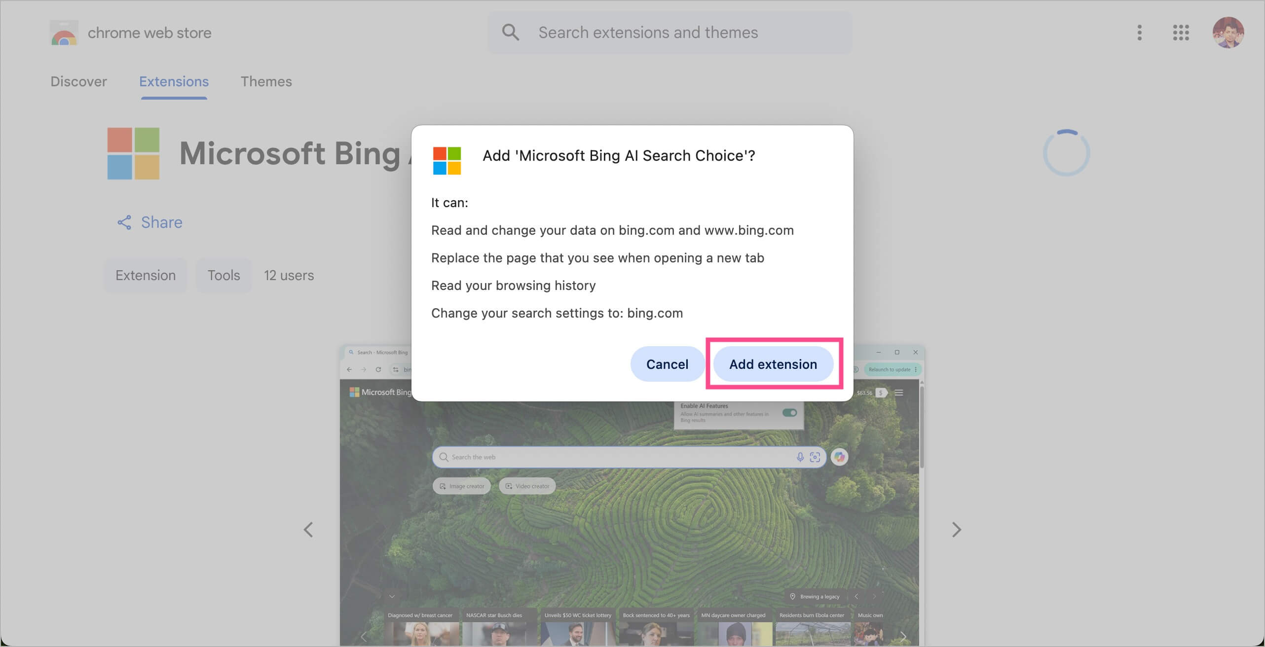 how to disable copilot in bing search results on chrome